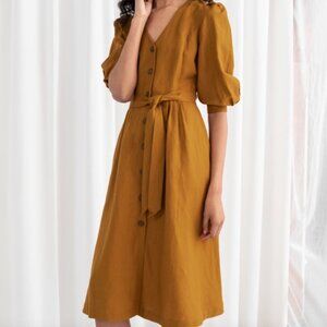 & Other Stories Yellow Button Down Linen Dress